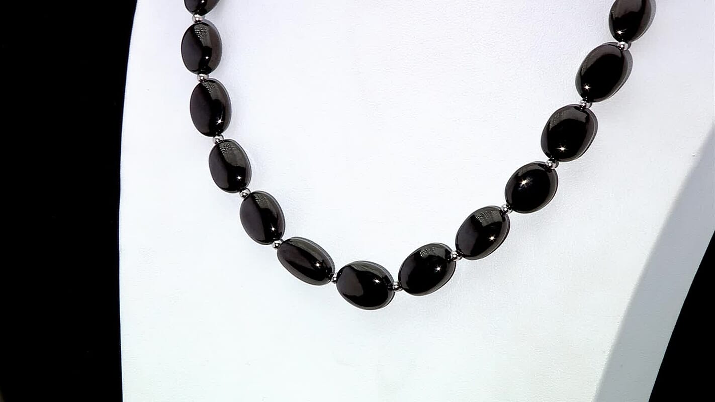 Elite Shungite Beaded Necklace 18-20 Inches in Rhodium Over Sterling Silver 135.00 ctw