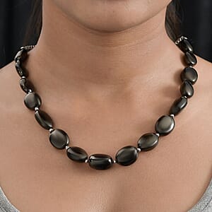Elite Shungite Beaded Necklace 18-20 Inches in Rhodium Over Sterling Silver 135.00 ctw