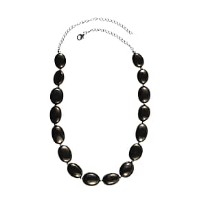 Elite Shungite Beaded Necklace 18-20 Inches in Rhodium Over Sterling Silver 135.00 ctw