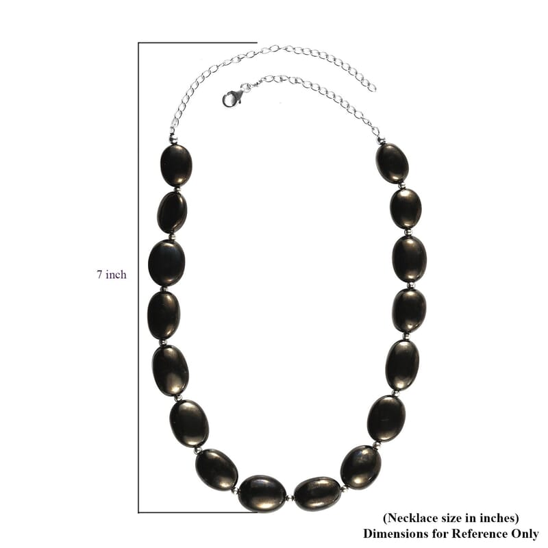 Elite Shungite Beaded Necklace 18-20 Inches in Rhodium Over Sterling Silver 135.00 ctw