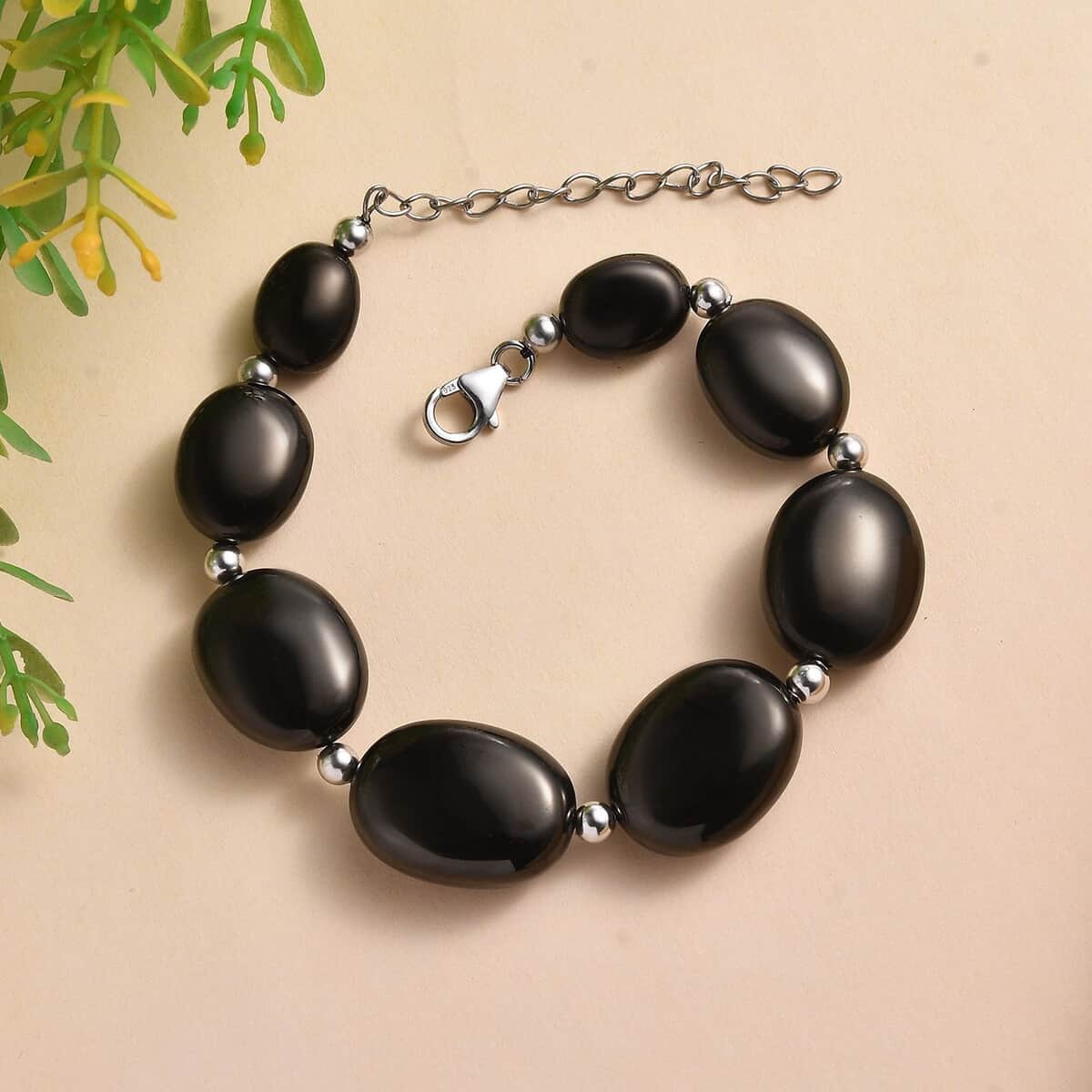 Elite Shungite Beaded Bracelet in Rhodium Over Sterling Silver (7.25-9.25In) 60.00 ctw image number 1