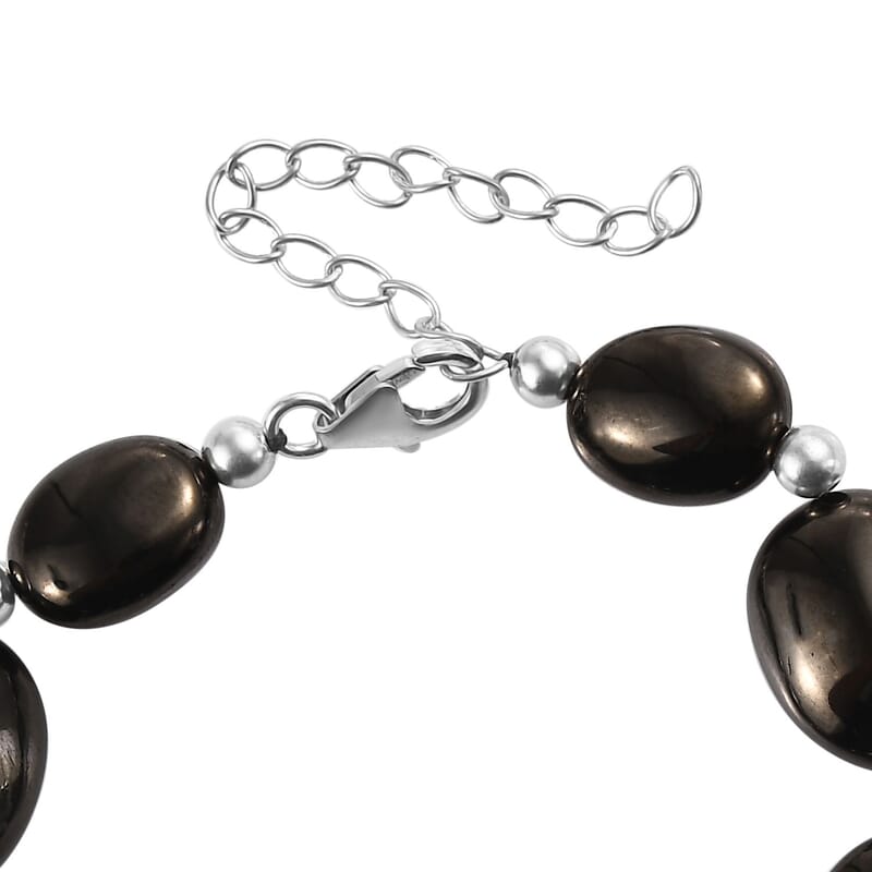 Elite Shungite Beaded Bracelet in Rhodium Over Sterling Silver (7.25-9.25In) 60.00 ctw