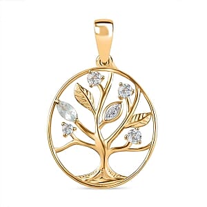 Sky Blue Topaz and White Zircon 0.31 ctw Pendant in 18K Vermeil Yellow Gold Over Sterling Silver