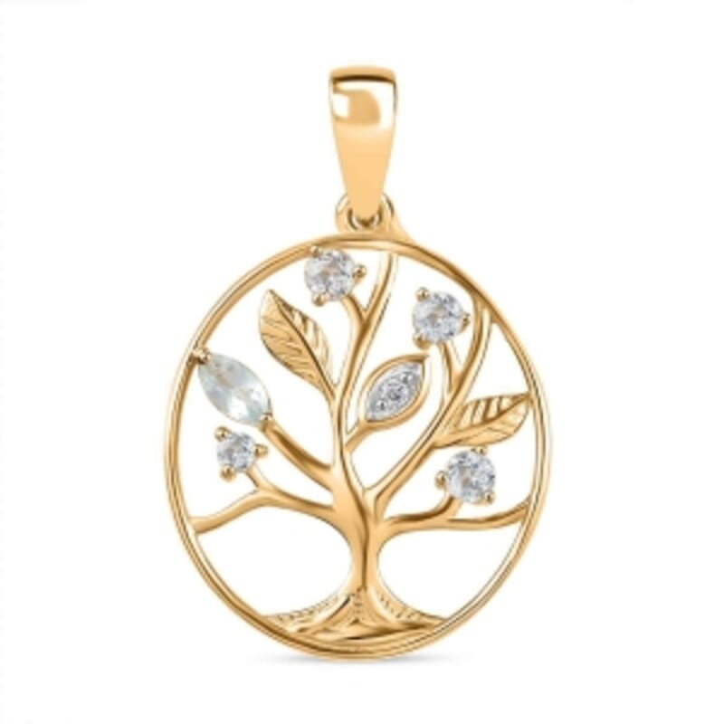 Sky Blue Topaz and White Zircon 0.31 ctw Pendant in 18K Vermeil Yellow Gold Over Sterling Silver