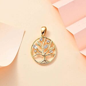 Sky Blue Topaz and White Zircon 0.31 ctw Pendant in 18K Vermeil Yellow Gold Over Sterling Silver