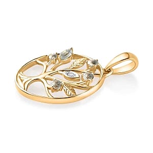 Sky Blue Topaz and White Zircon 0.31 ctw Pendant in 18K Vermeil Yellow Gold Over Sterling Silver