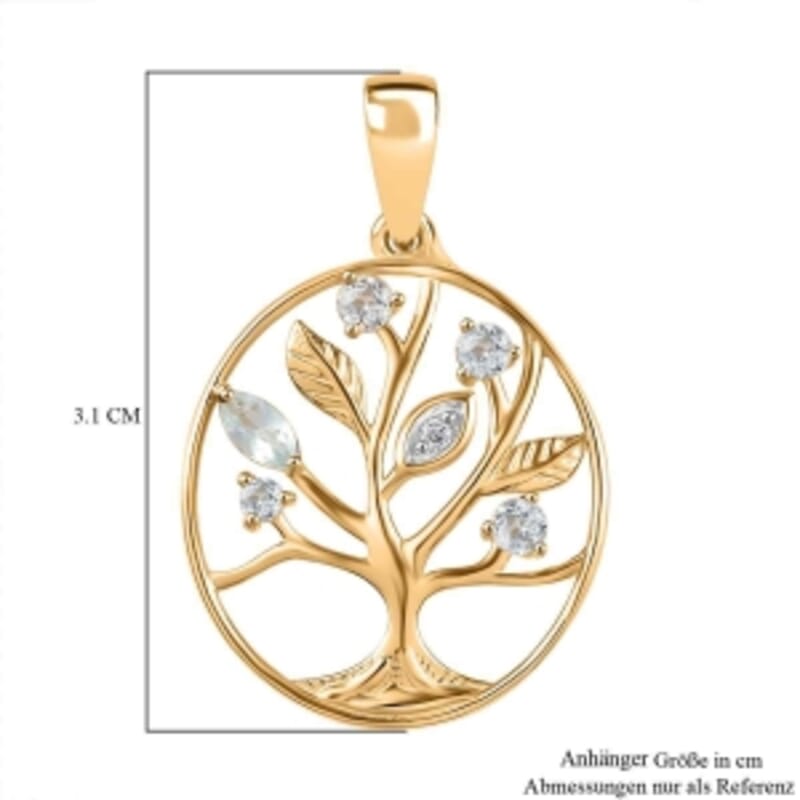 Sky Blue Topaz and White Zircon 0.31 ctw Pendant in 18K Vermeil Yellow Gold Over Sterling Silver