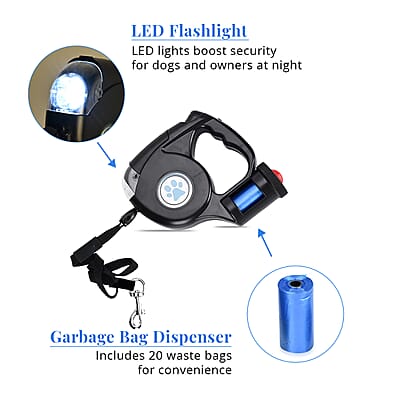 16.4 Ft Retractable Pet Leash Built-in Flashlight with 20 Bags