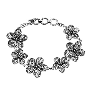 Bali Legacy Frangipani Flower Bracelet in Sterling Silver (8.00 In) 16.50 Grams