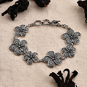 Bali Legacy Frangipani Flower Bracelet in Sterling Silver (8.00 In) 16.50 Grams