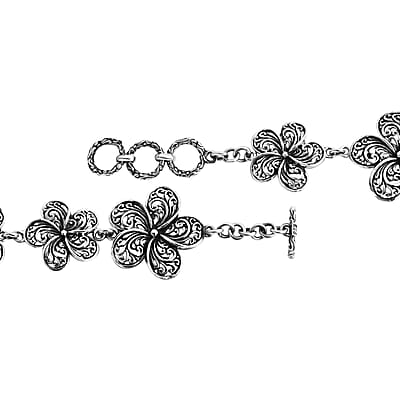 Bali Legacy Frangipani Flower Bracelet in Sterling Silver (8.00 In) 16.50 Grams