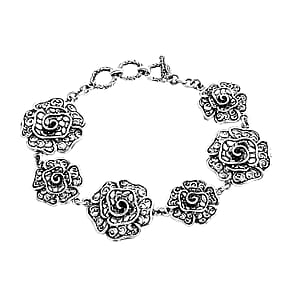 Bali Legacy Rose Flower Bracelet in Sterling Silver (8.00 In) 16.65 Grams
