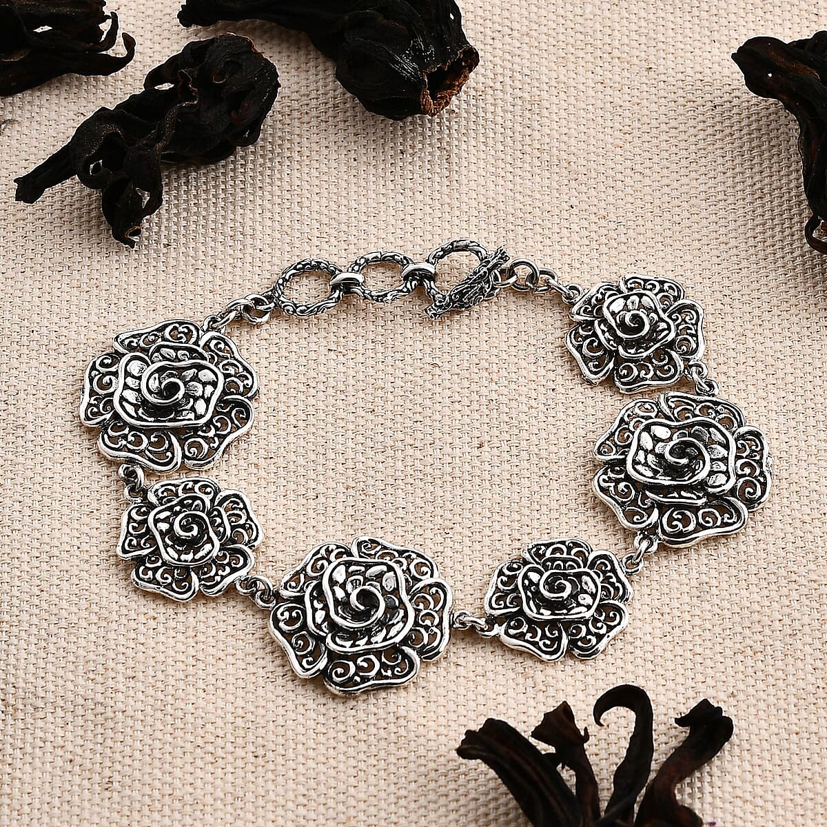 Bali Legacy Rose Flower Bracelet in Sterling Silver (8.00 In) 16.65 Grams image number 1