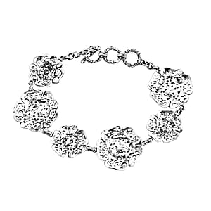 Bali Legacy Rose Flower Bracelet in Sterling Silver (8.00 In) 16.65 Grams