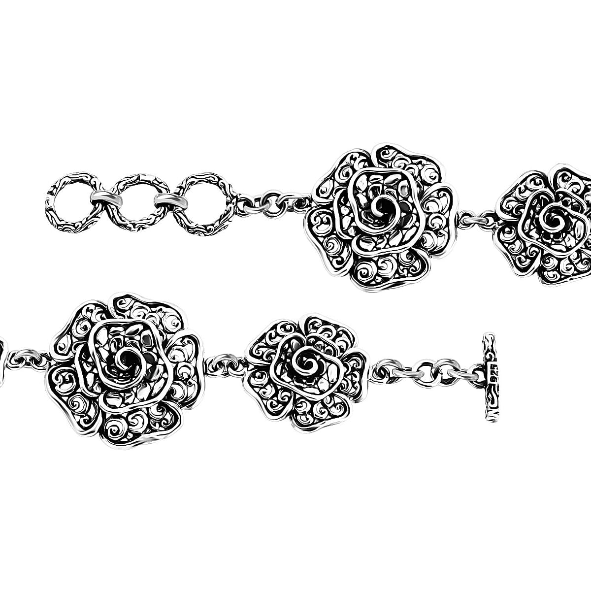 Bali Legacy Rose Flower Bracelet in Sterling Silver (8.00 In) 16.65 Grams image number 4