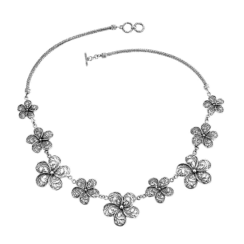 Bali Legacy Frangipani Flower Necklace in Sterling Silver 38.63 Grams 20 Inches