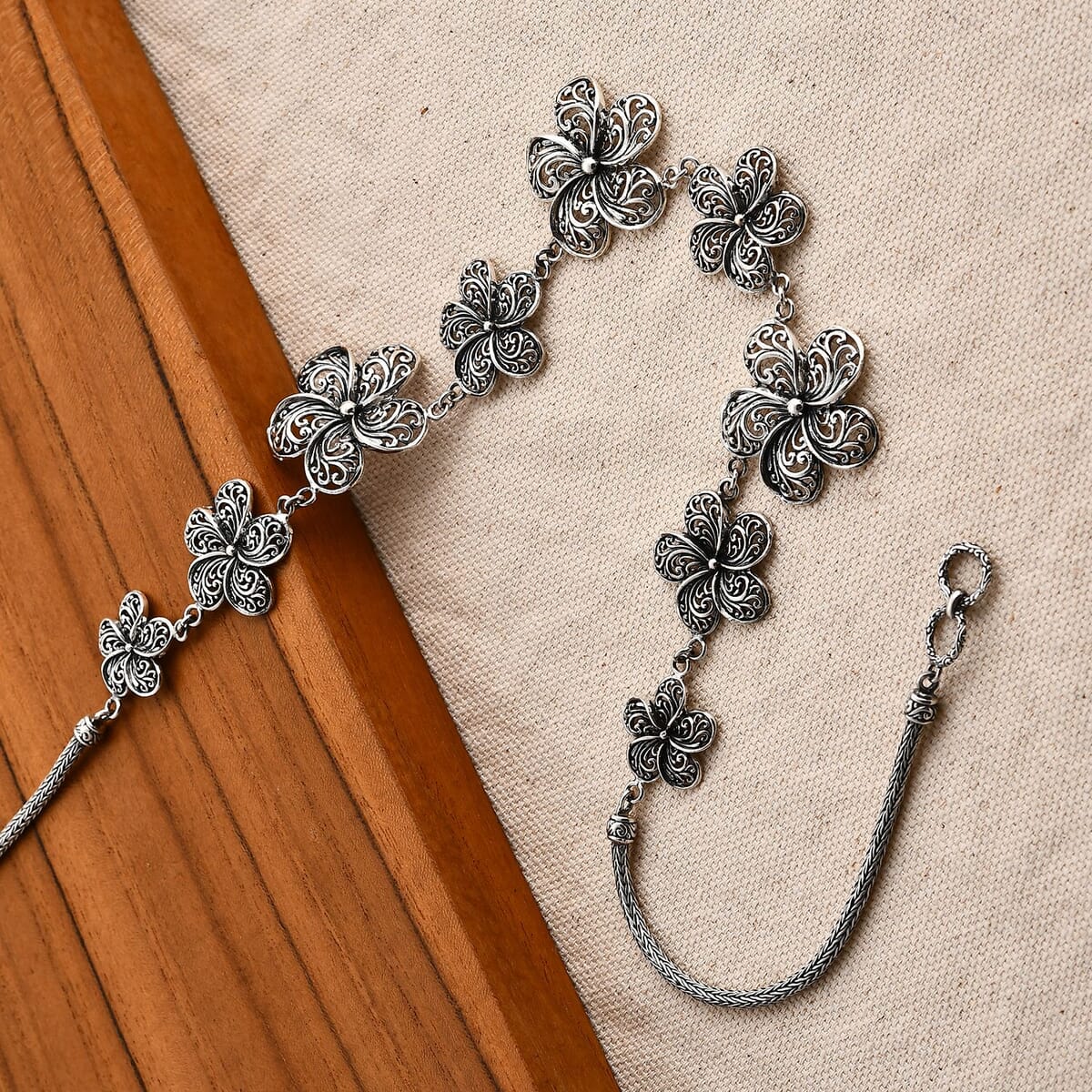 Bali Legacy Frangipani Flower Necklace in Sterling Silver 38.63 Grams 20 Inches image number 1
