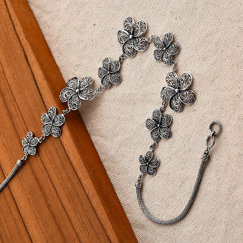 Bali Legacy Frangipani Flower Necklace in Sterling Silver 38.63 Grams 20 Inches
