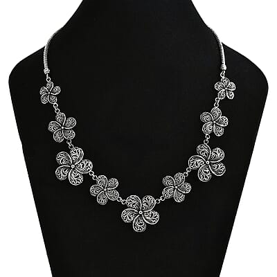 Bali Legacy Frangipani Flower Necklace in Sterling Silver 38.63 Grams 20 Inches