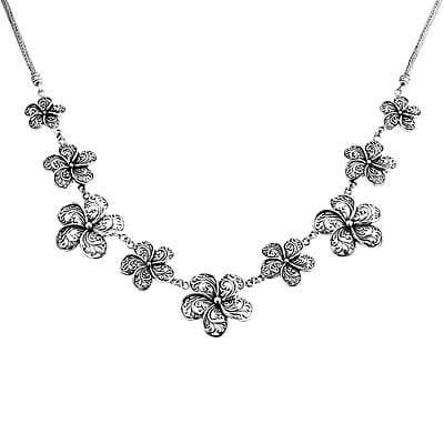 Bali Legacy Frangipani Flower Necklace in Sterling Silver 38.63 Grams 20 Inches
