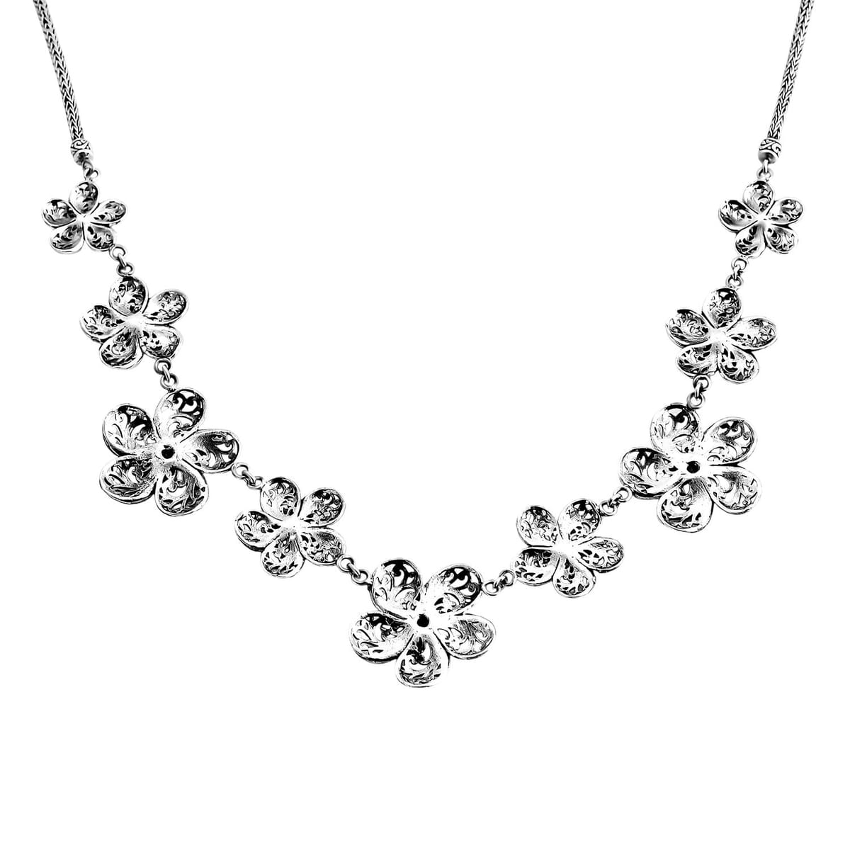 Bali Legacy Frangipani Flower Necklace in Sterling Silver 38.63 Grams 20 Inches image number 4