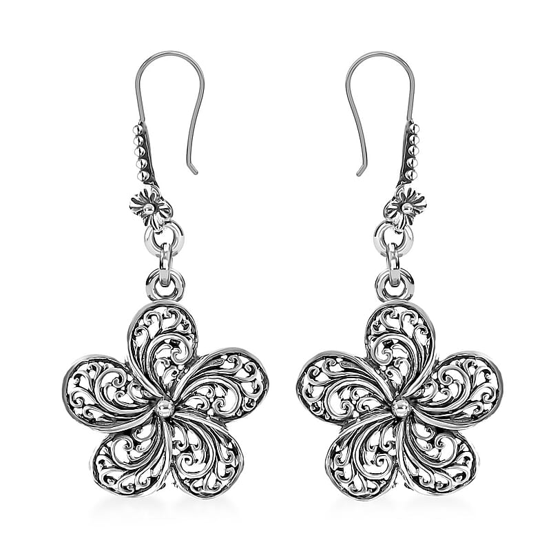 Bali Legacy Frangipani Flower Earrings in Sterling Silver 6.30 Grams
