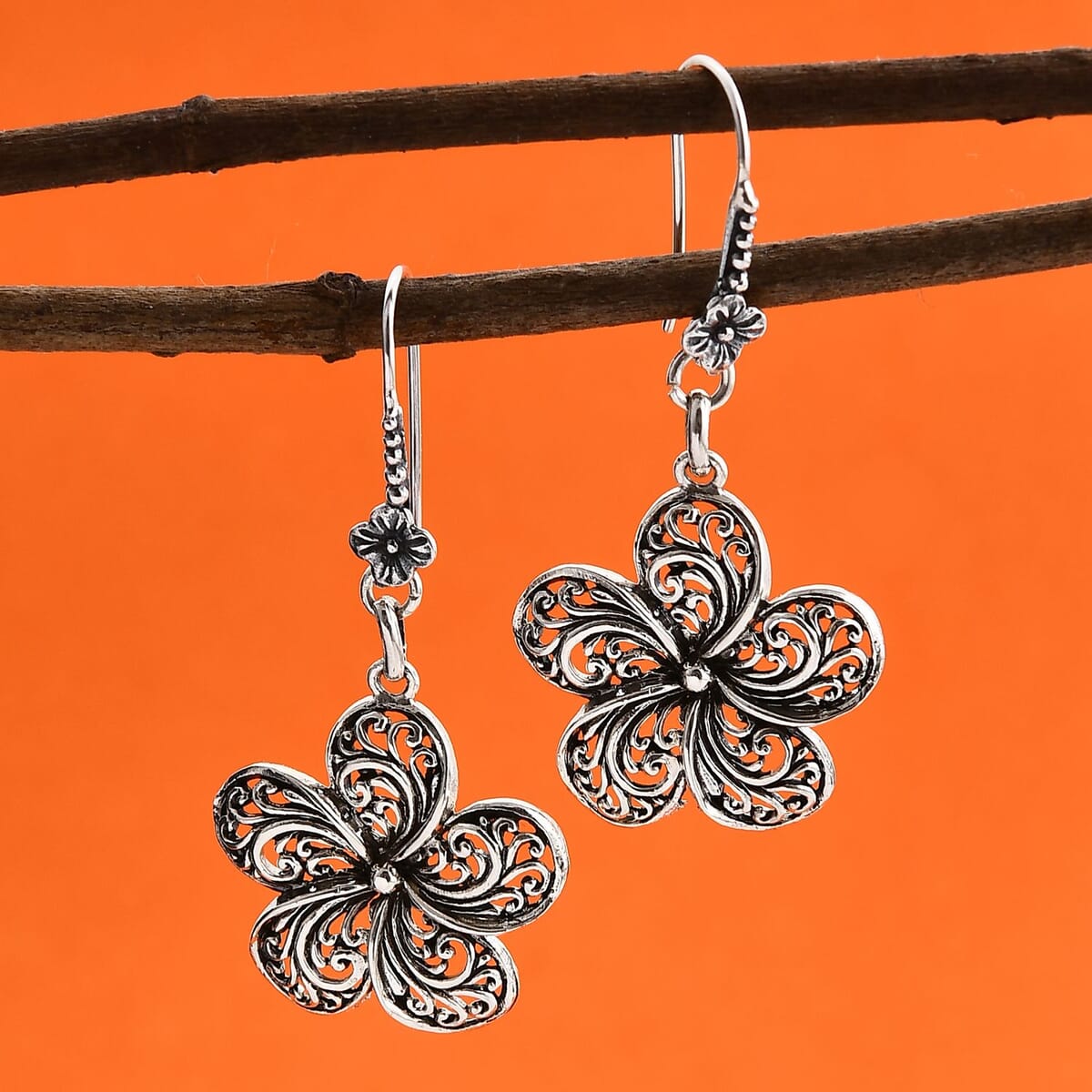 Bali Legacy Frangipani Flower Earrings in Sterling Silver 6.30 Grams image number 1
