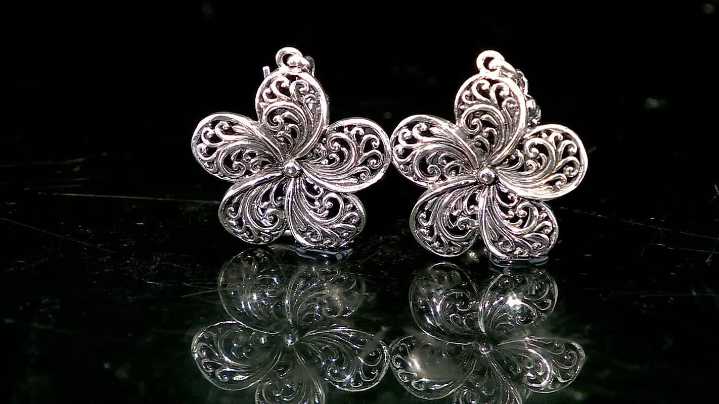 TLV Bali Legacy Sterling Silver Frangipani Flower Earrings (6.30 g)
