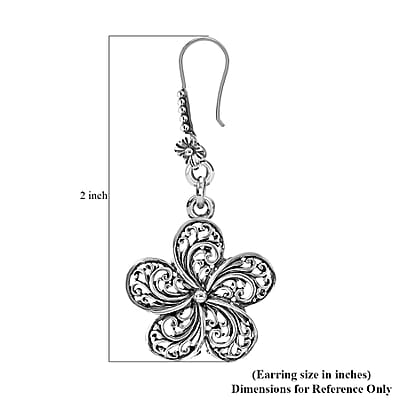 Bali Legacy Frangipani Flower Earrings in Sterling Silver 6.30 Grams