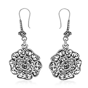 Bali Legacy Rose Flower Earrings in Sterling Silver 6.65 Grams