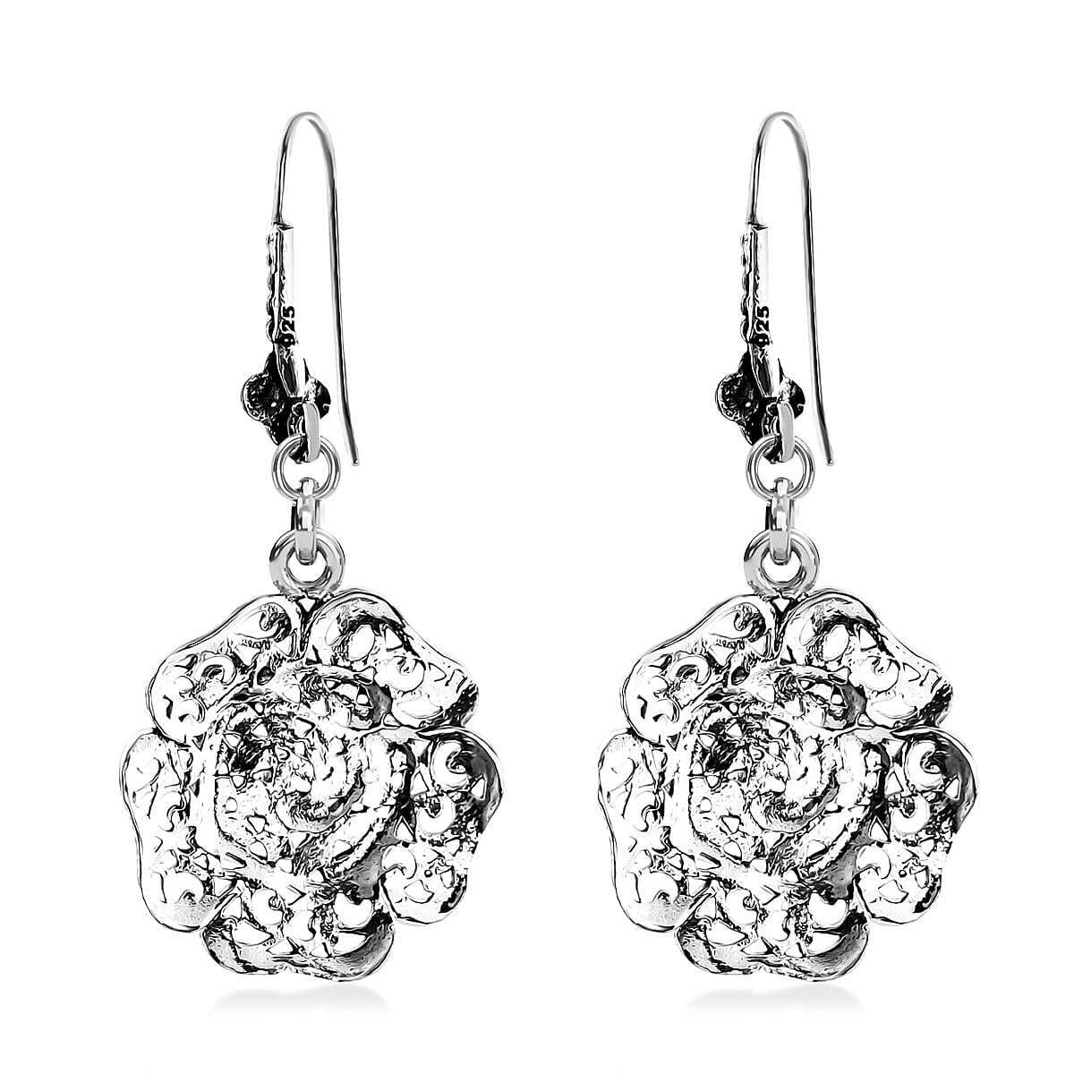Bali Legacy Rose Flower Earrings in Sterling Silver 6.65 Grams image number 3