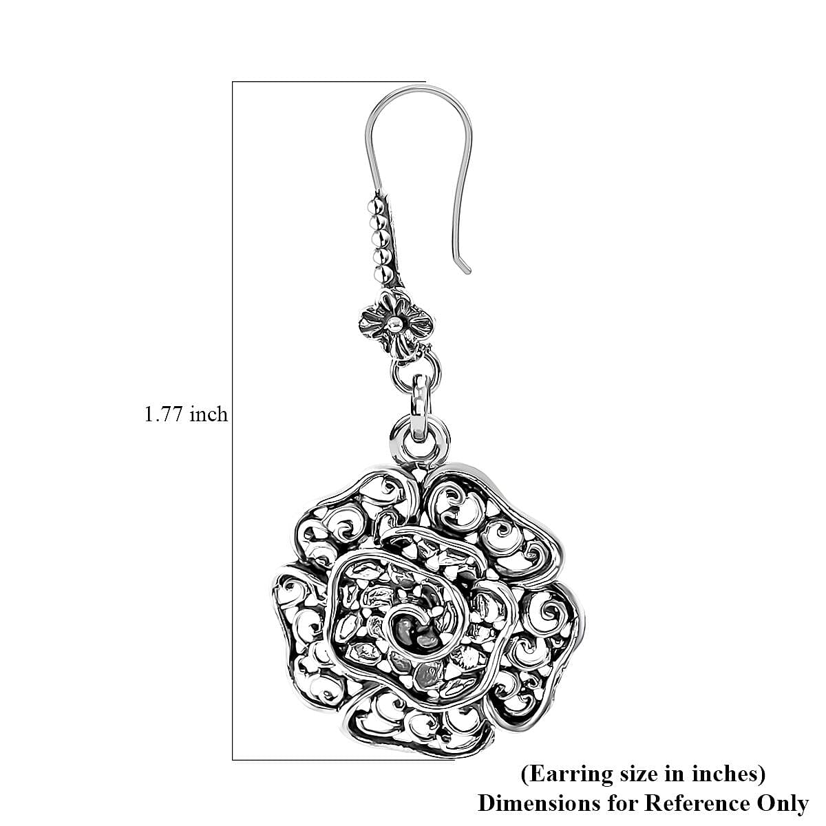 Bali Legacy Rose Flower Earrings in Sterling Silver 6.65 Grams image number 4
