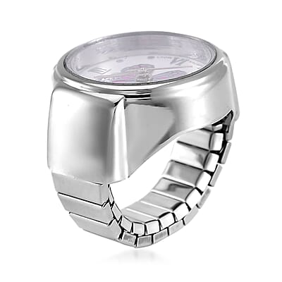 Strada Japanese Movement Fuchsia Butterfly Ring Watch in Stainless Steel (Size 5-7)