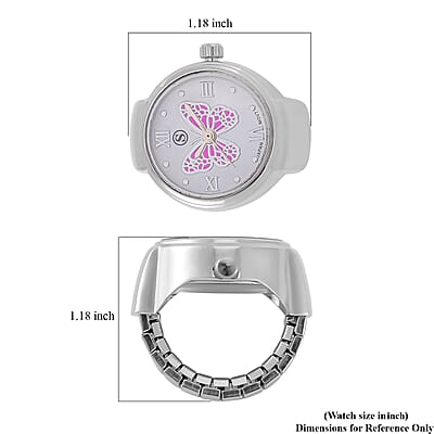 Strada Japanese Movement Fuchsia Butterfly Ring Watch in Stainless Steel (Size 5-7)