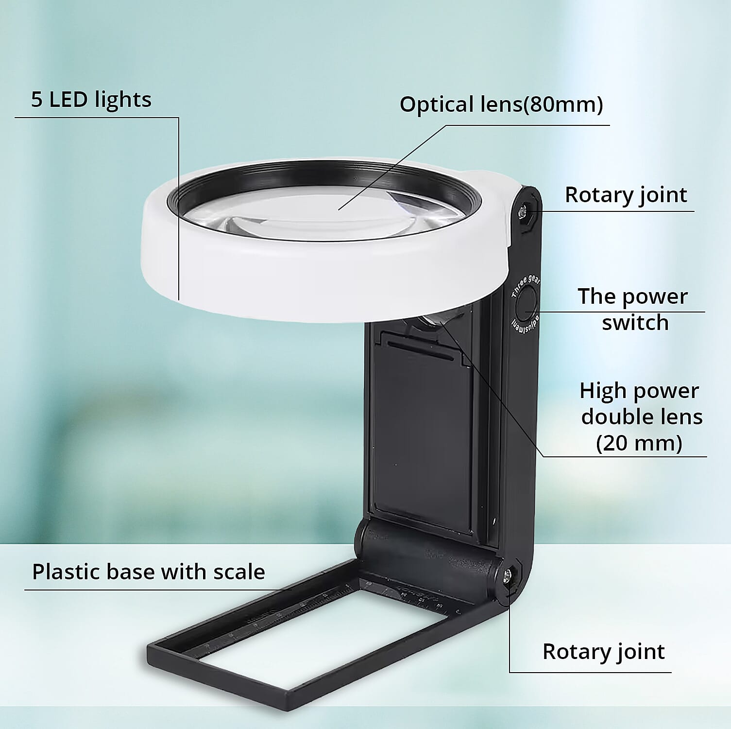 Portable, Adjustable, Foldable, Reading LED Magnifying Glass
