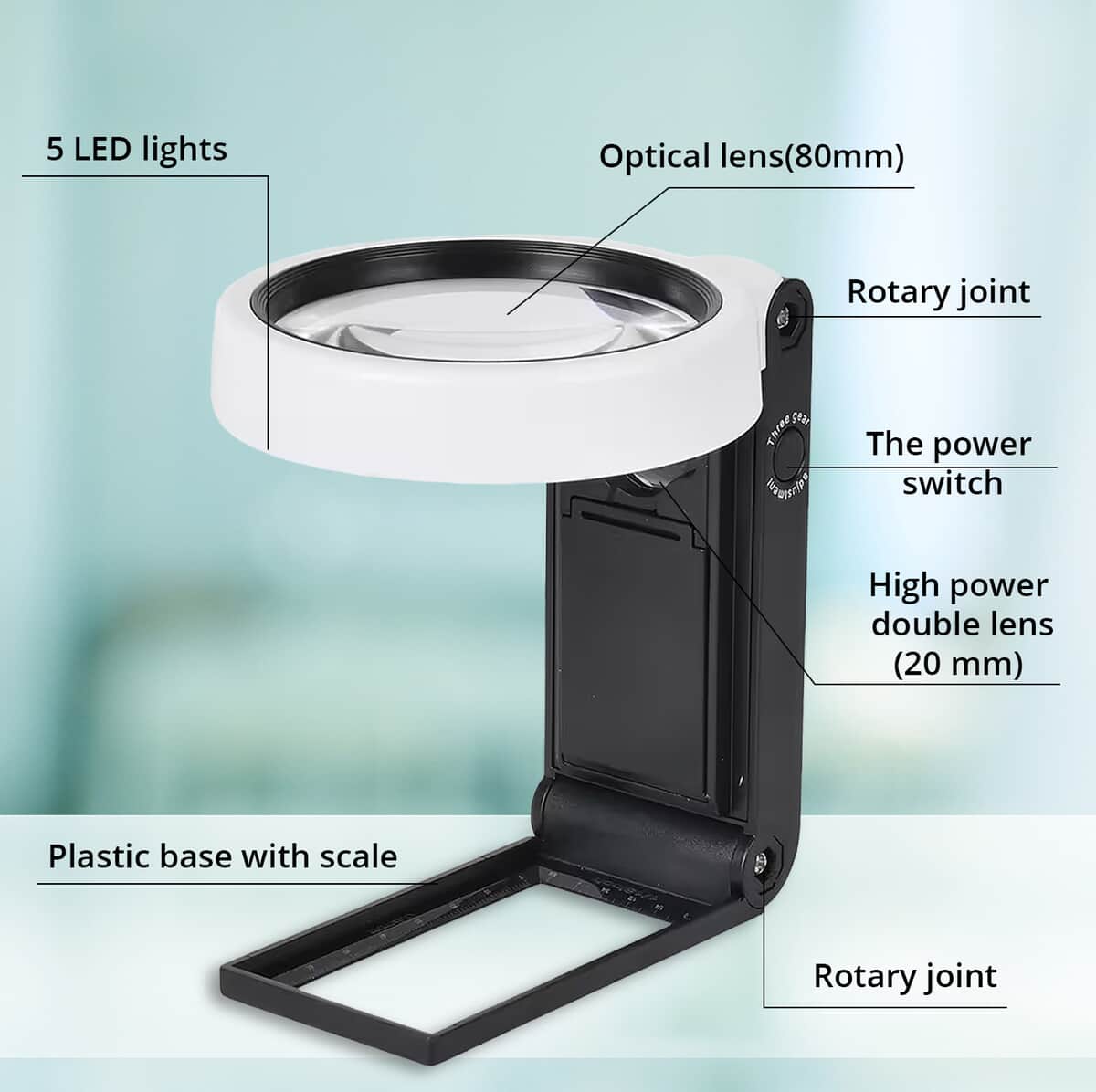 Portable, Adjustable, Foldable, Reading LED Magnifying Glass image number 3