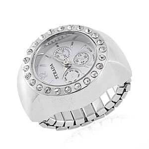 Strada Austrian Crystal Japanese Movement Ring Watch in Stainless Steel (Size 5-7)
