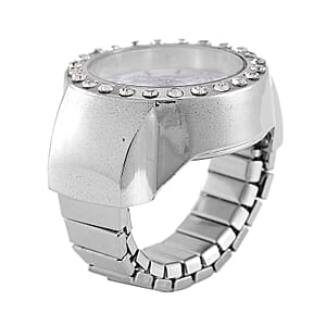 Strada Austrian Crystal Japanese Movement Ring Watch in Stainless Steel (Size 5-7)
