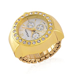 Value Buy Strada Austrian Crystal Japanese Movement Ring Watch in ION Plated YG Stainless Steel (Size 5-7)