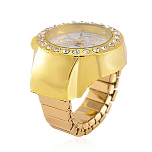 Strada Austrian Crystal Japanese Movement Ring Watch in ION Plated YG Stainless Steel (Size 5-7)