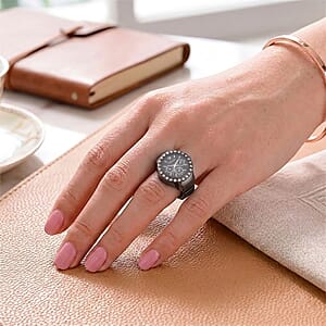 Strada Austrian Crystal Japanese Movement Ring Watch in ION Plated Black Stainless Steel (Size 5-7)