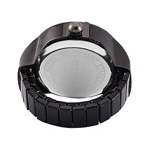 Strada Austrian Crystal Japanese Movement Ring Watch in ION Plated Black Stainless Steel (Size 5-7)