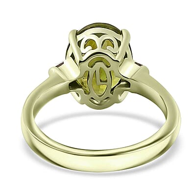 Luxoro Premium Hebei Peridot and G-H I2 Diamond 3.75 ctw Statement Ring in 10K Green Gold (Size 6.0)