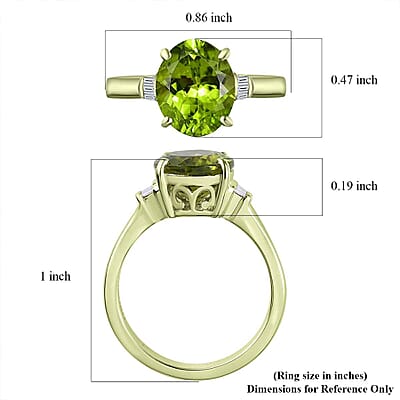Luxoro Premium Hebei Peridot and G-H I2 Diamond 3.75 ctw Statement Ring in 10K Green Gold (Size 6.0)