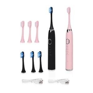 Homesmart Set of 2 Pink and Black Electric Toothbrush with 8 Replaceable Heads