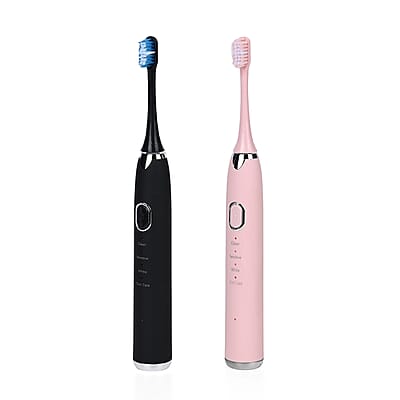 Homesmart Set of 2 Pink and Black Electric Toothbrush with 8 Replaceable Heads