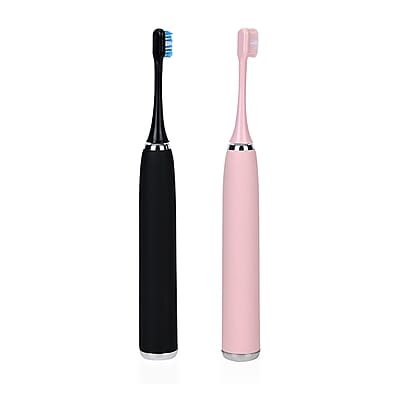 Homesmart Set of 2 Pink and Black Electric Toothbrush with 8 Replaceable Heads