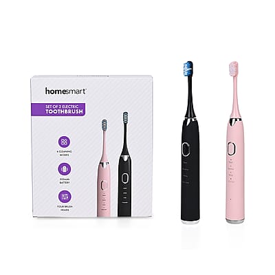 Homesmart Set of 2 Pink and Black Electric Toothbrush with 8 Replaceable Heads