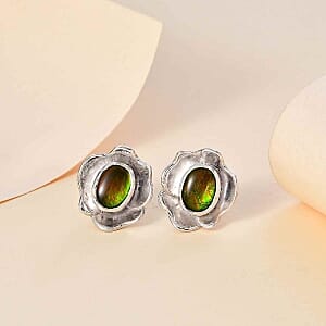 Ammolite 2.40 ctw Earrings in Rhodium Over Sterling Silver