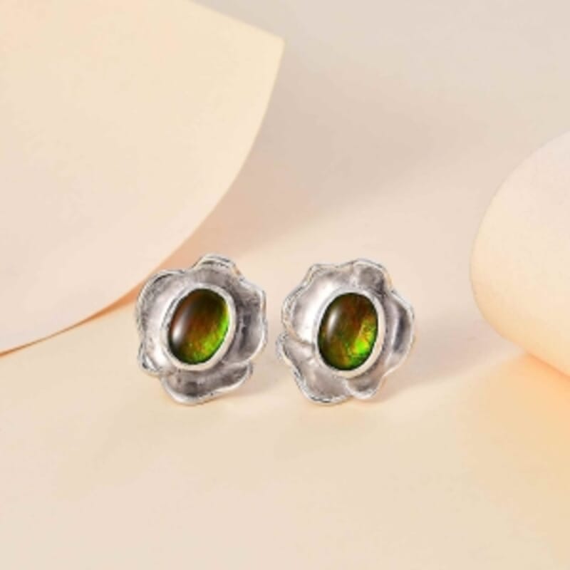 Ammolite 2.40 ctw Earrings in Rhodium Over Sterling Silver